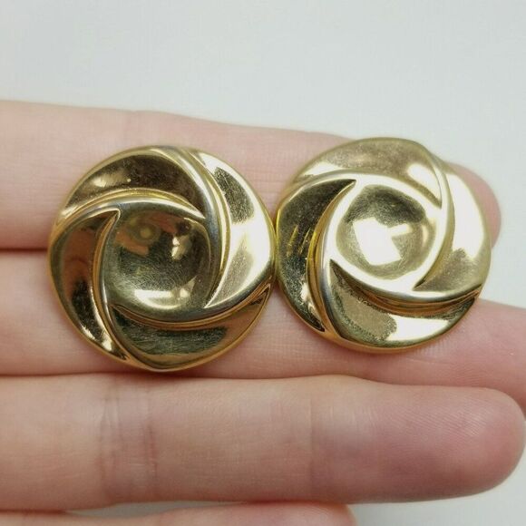 Vintage Gold Tone Clip On Earrings, Polished Spiral Style Design, Estate - Picture 1 of 6